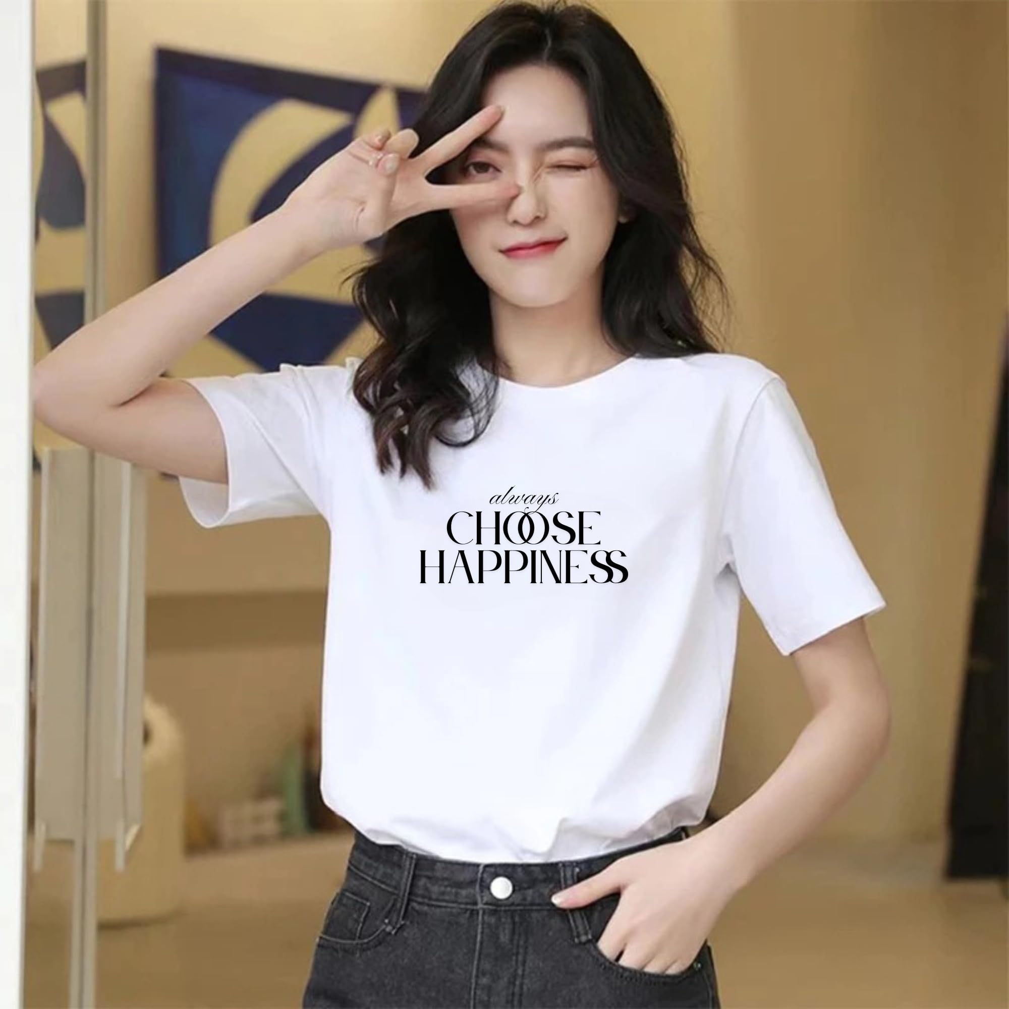 Smile Graphic T-Shirt, White Cotton Top, Casual Short Sleeve for Girls