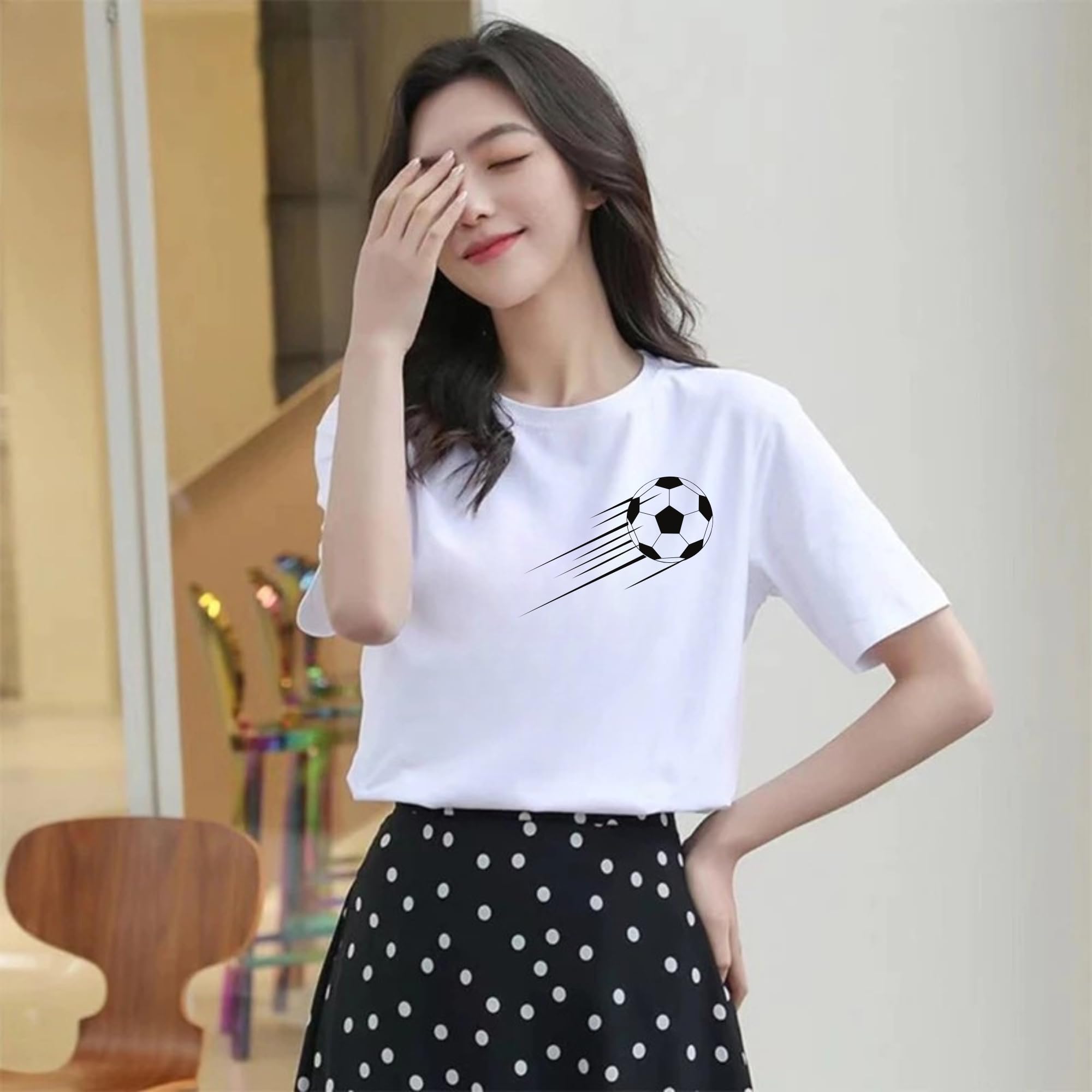 Smile Graphic T-Shirt, White Cotton Top, Casual Short Sleeve for Girls