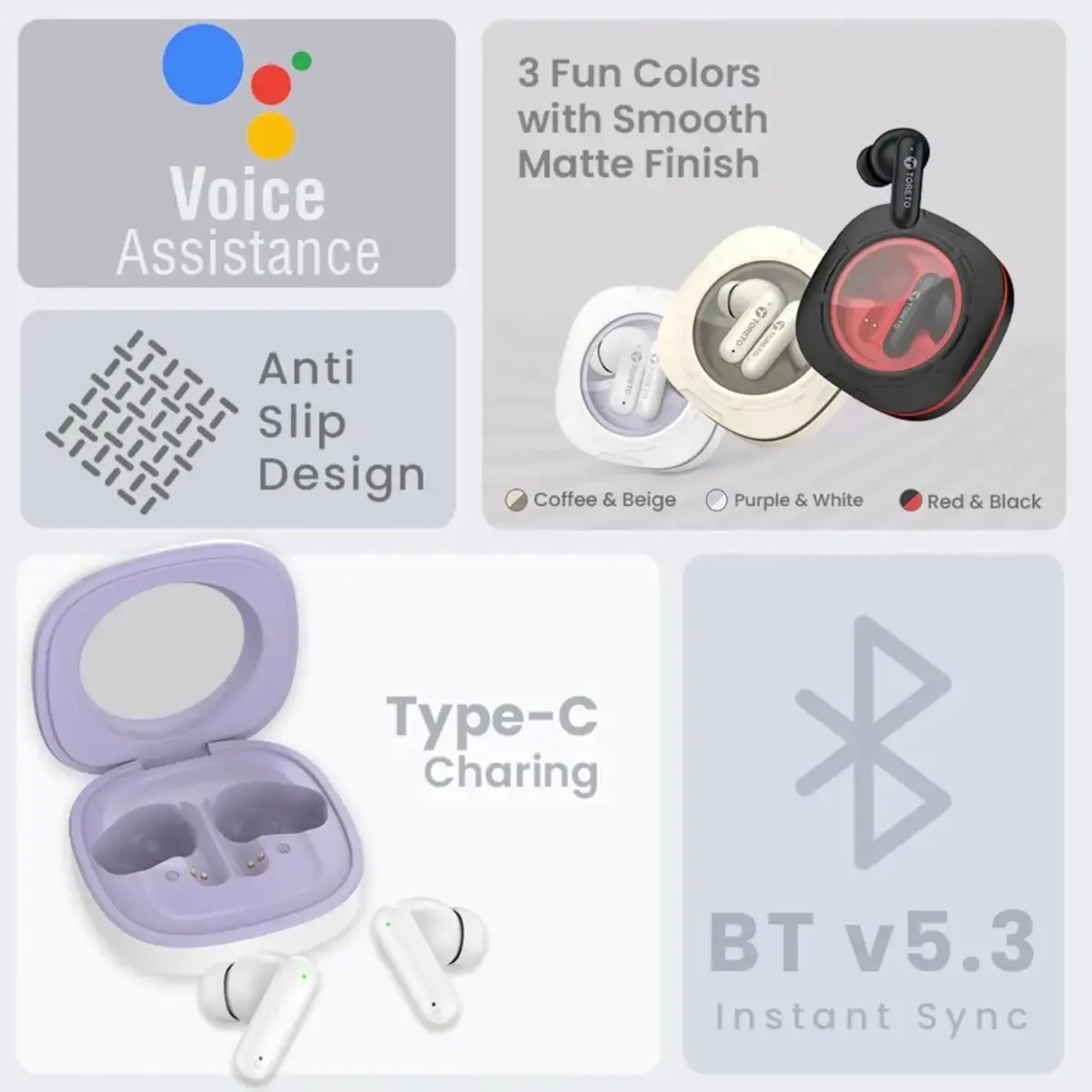 Toreto Air Bliss True Wireless Earbuds with AI ENC, 30H Playback, Low Latency Gaming