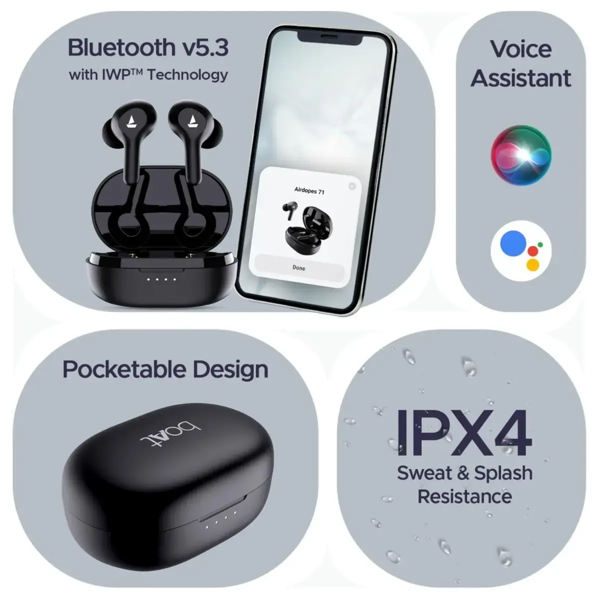 boAt Airdopes 71 TWS Earbuds with 40 Hours Playtime, Dual Mics with Enx Technology