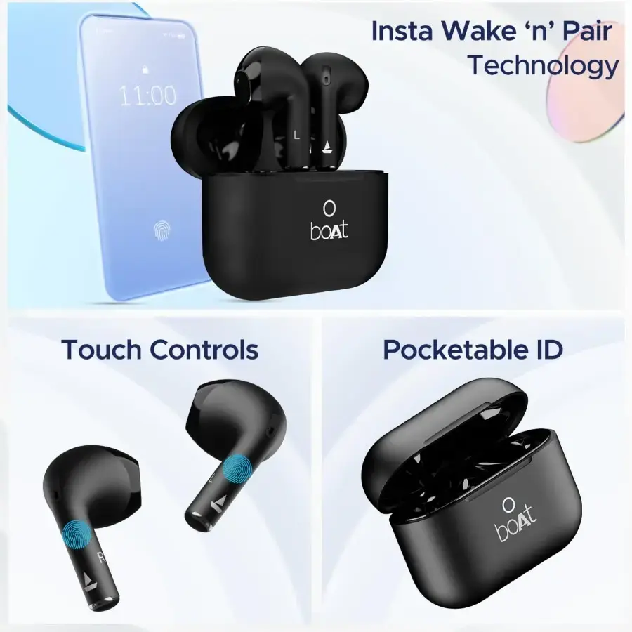 boAt Airdopes Ace TWS in Ear Earbuds with 35 HRS Playback, 13mm Drivers, Dual Mics ENx & Beast Mode(Active Black)