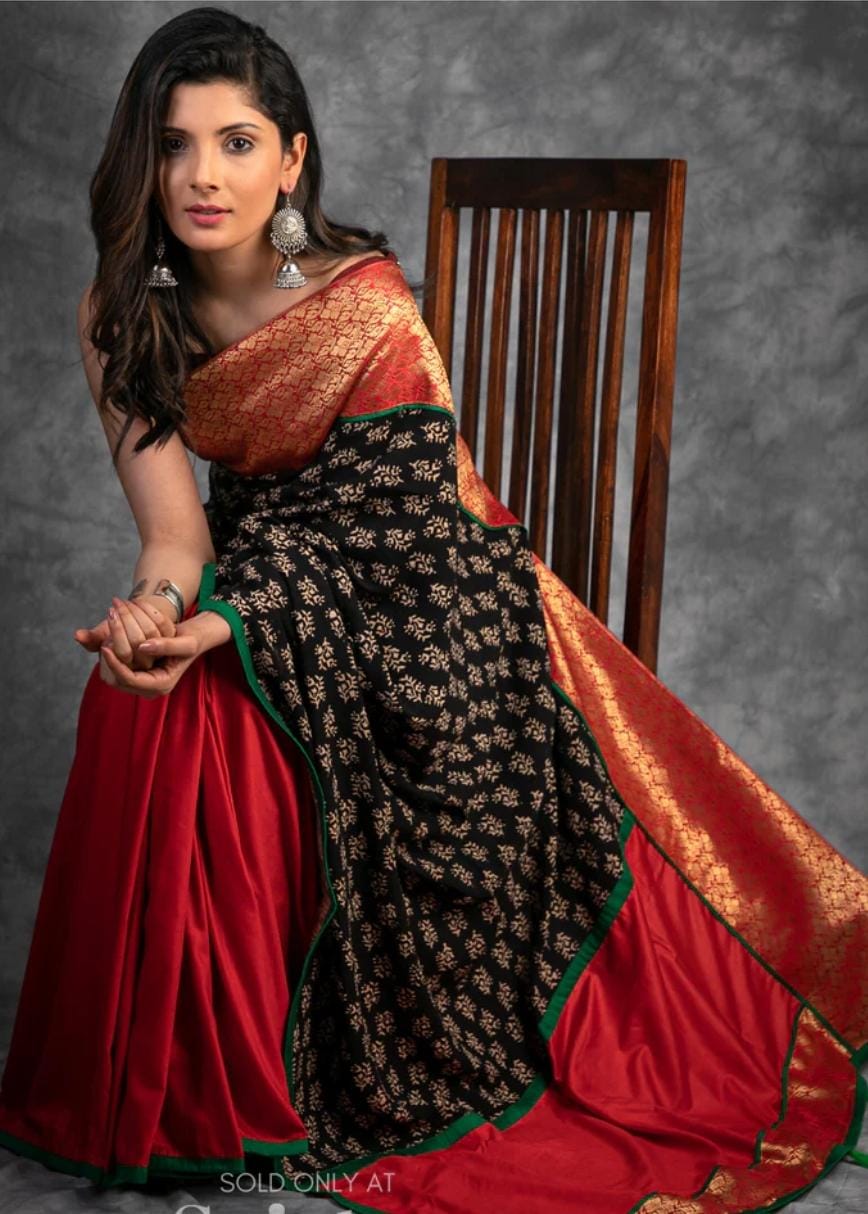 Pure Cotton Ajrak Print Saree with Rich Red Zari Pallu