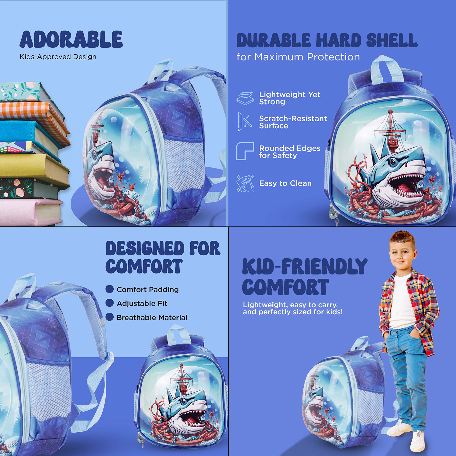 Durable Hard Shell School Bag for Kids Fun Design