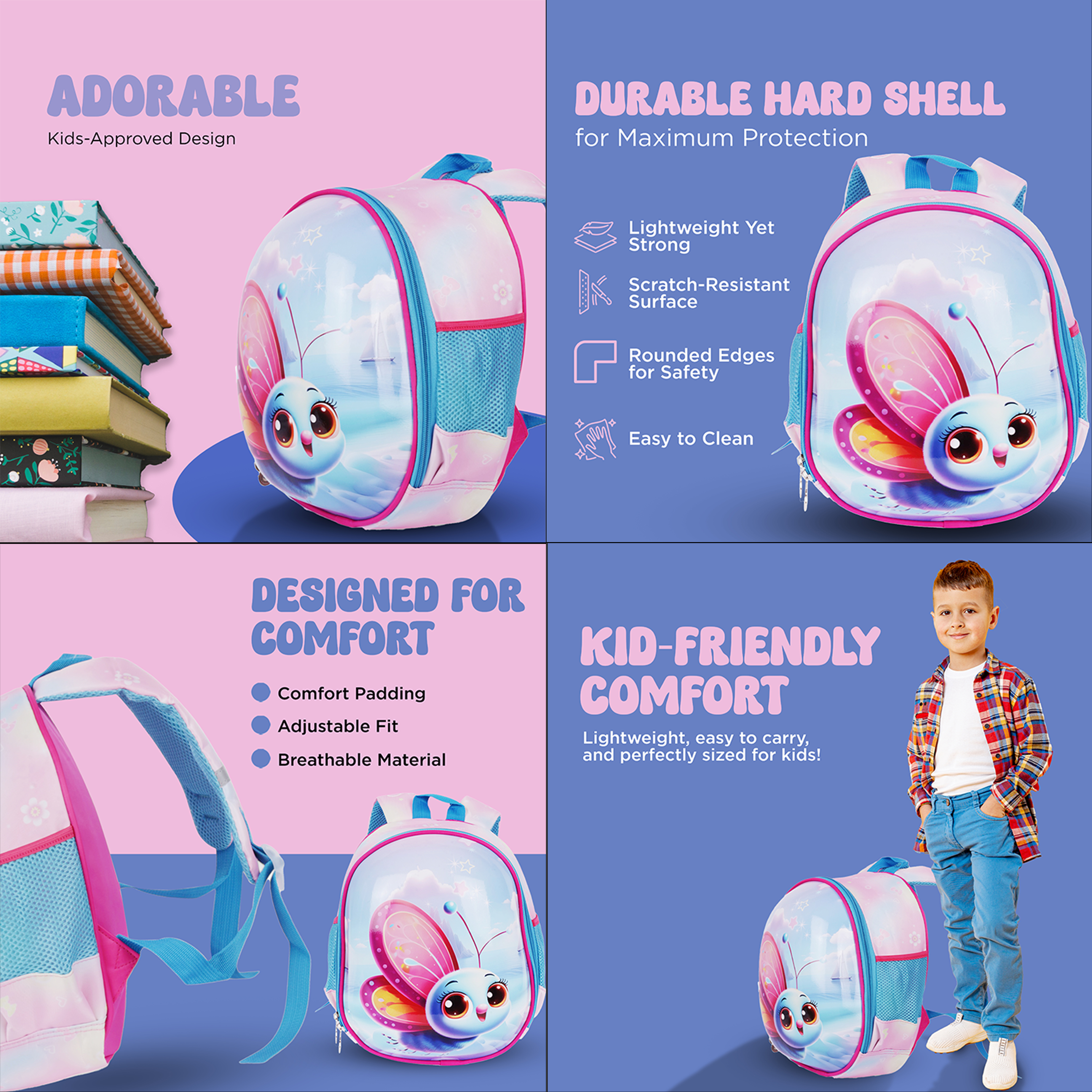 Kids Hard Shell School Backpack Cartoon Design Durable Build