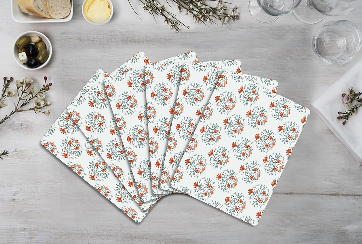 Handmade Wooden MDF Place mats Design Premium Printed of 4 Piece Dining Tablemat, Heat/Water Resistant Rectangular Placemats Size. 38 X 28 Centimeters