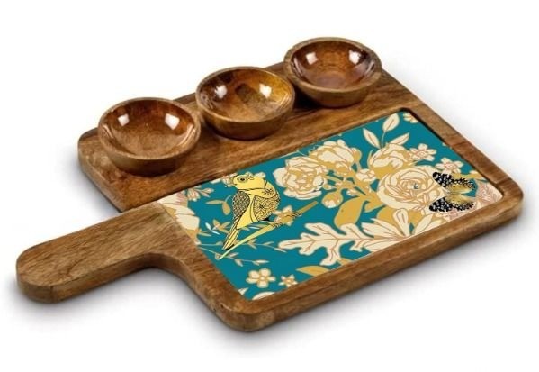 Handcrafted Mango Wood Printed Serving P...