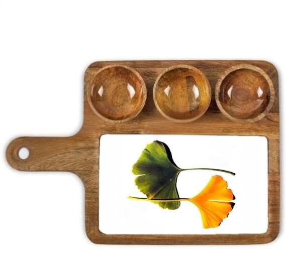 Elegant Mango Wood Appetizer Platter With Handle And Triple Bowl Design