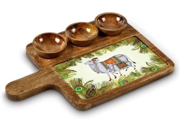 Printed Mango Wood Appetizer Platter Wit...