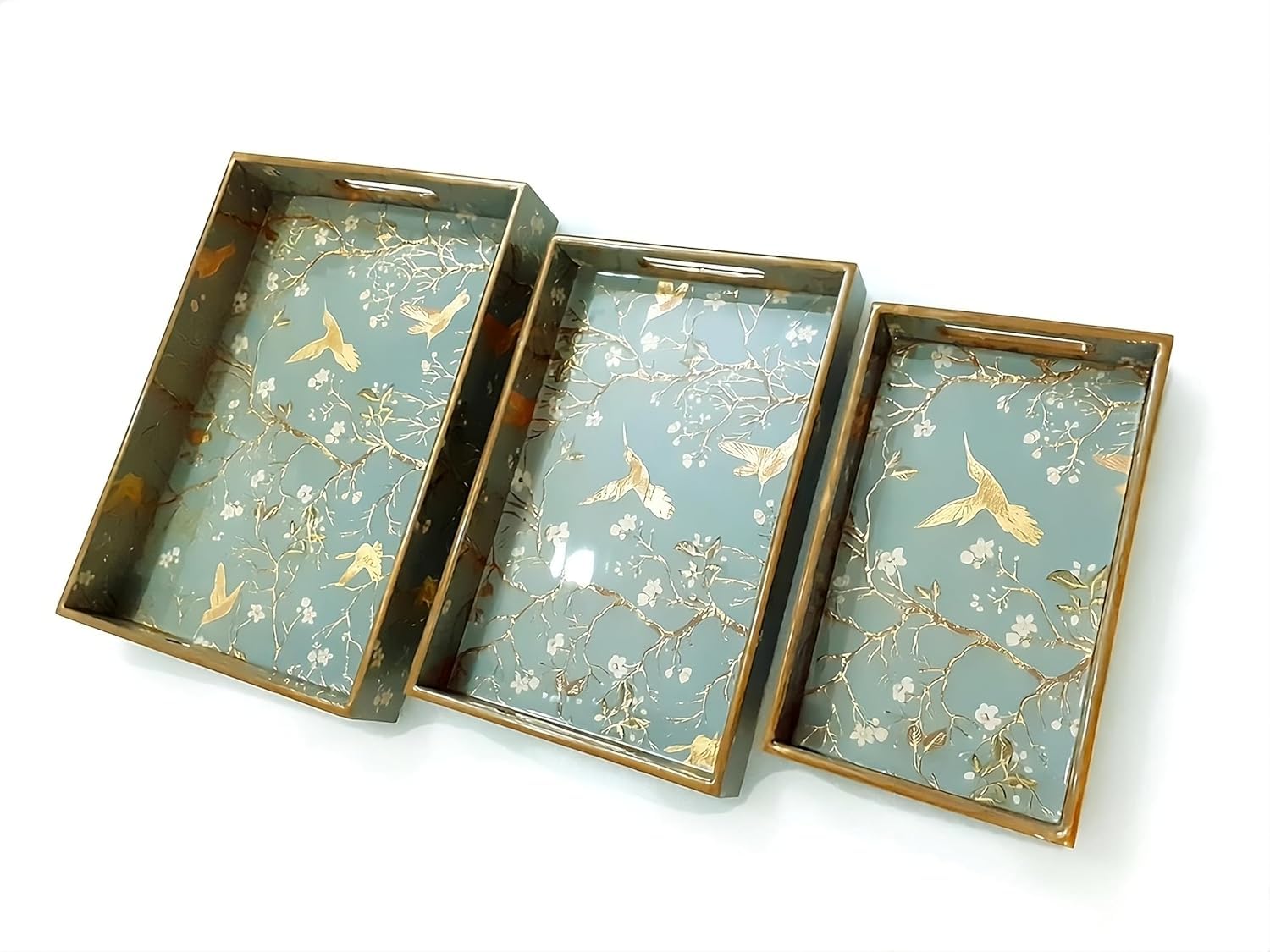 Woodworks Wooden Serving Tray Set of 3 With Handles For Home Decor
