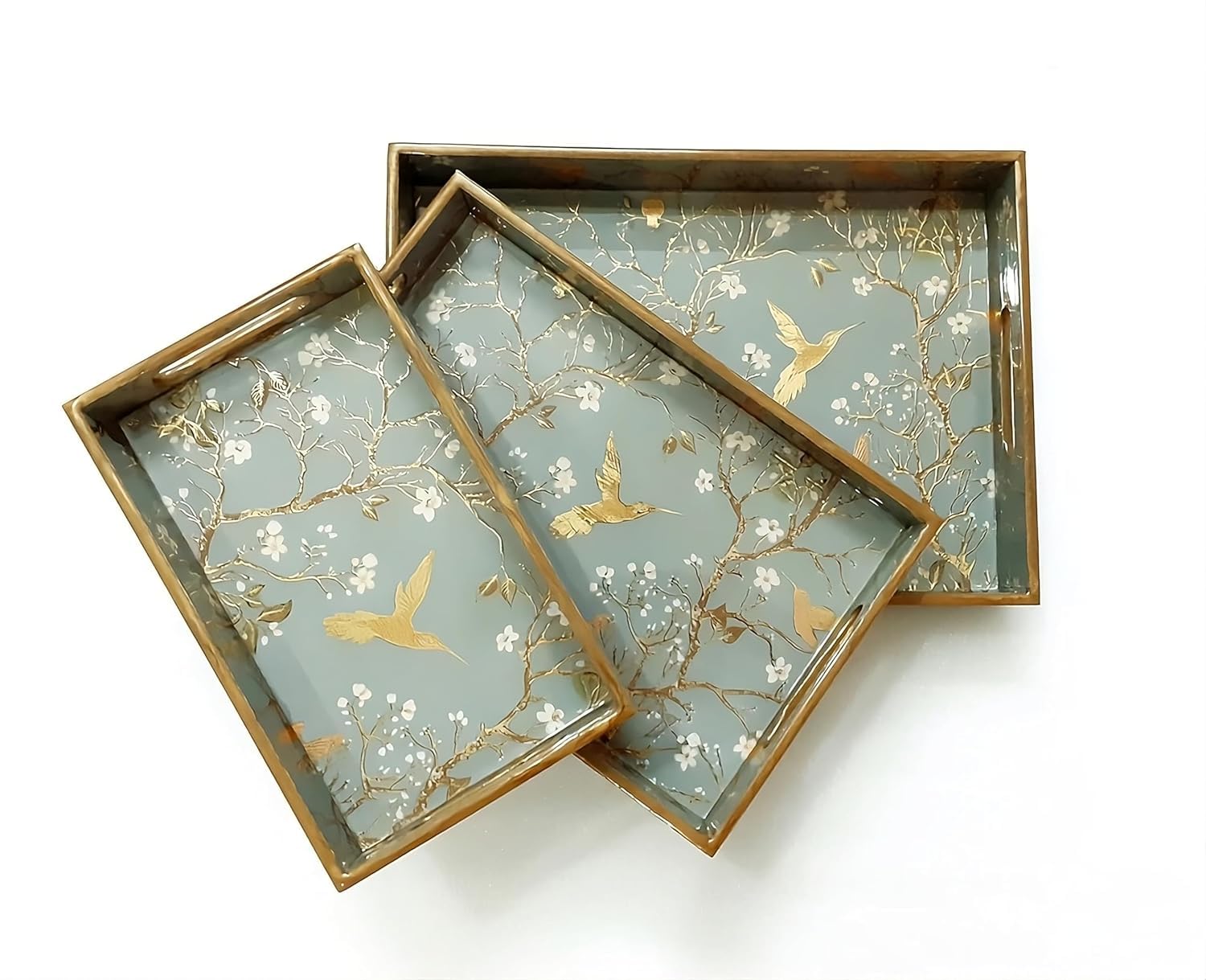 Woodworks Wooden Serving Tray Set of 3 With Handles For Home Decor