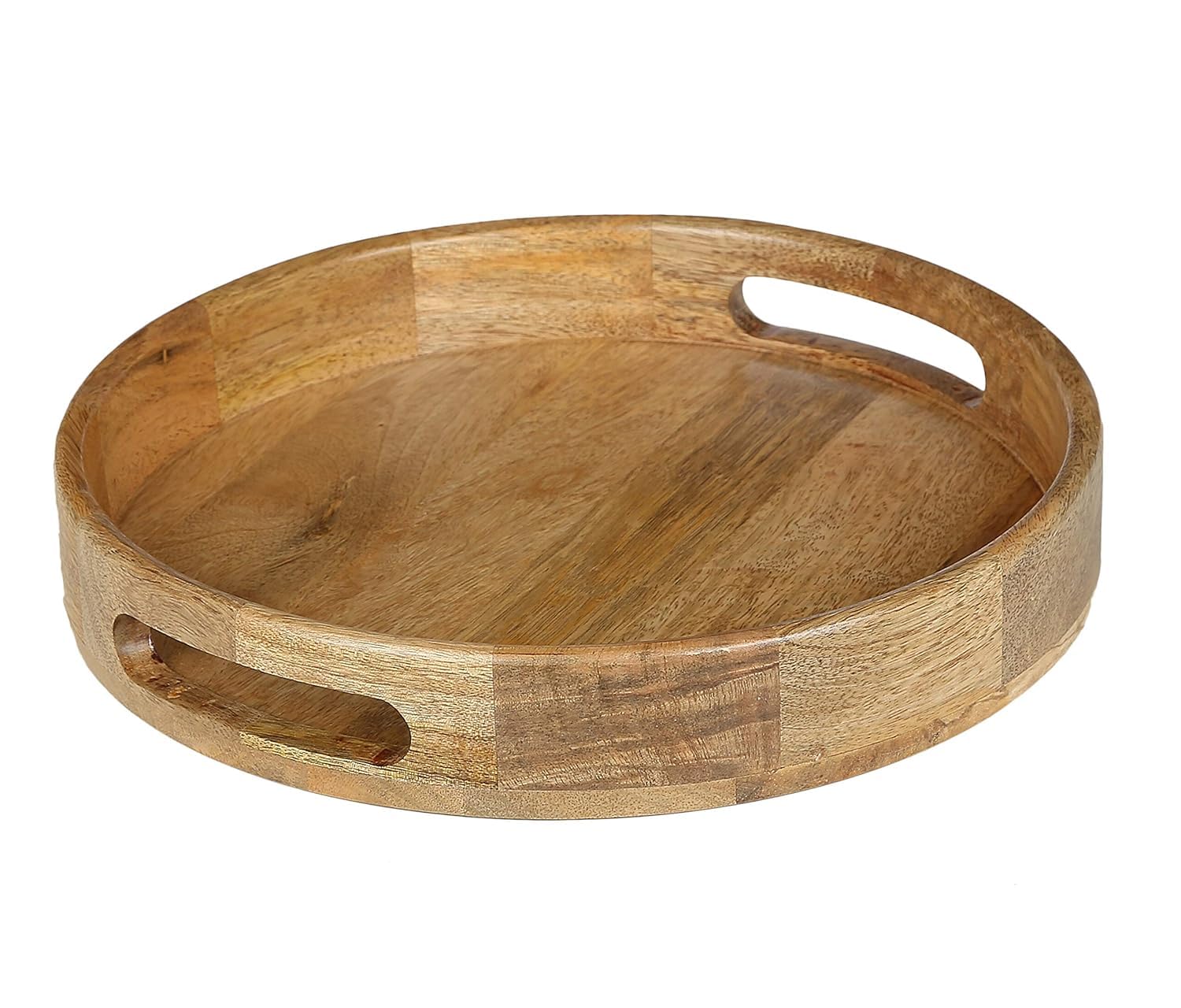 Round Mango Wood Serving Tray With Dual...