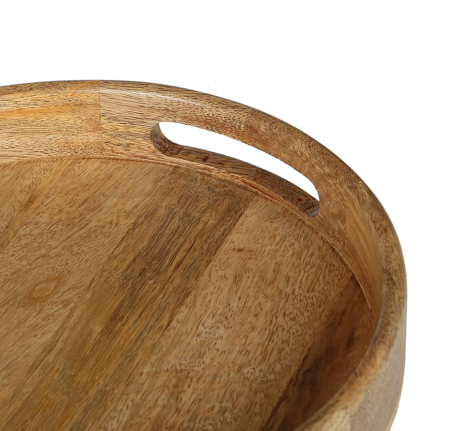 Round Mango Wood Serving Tray With Dual Handles 14 Inch