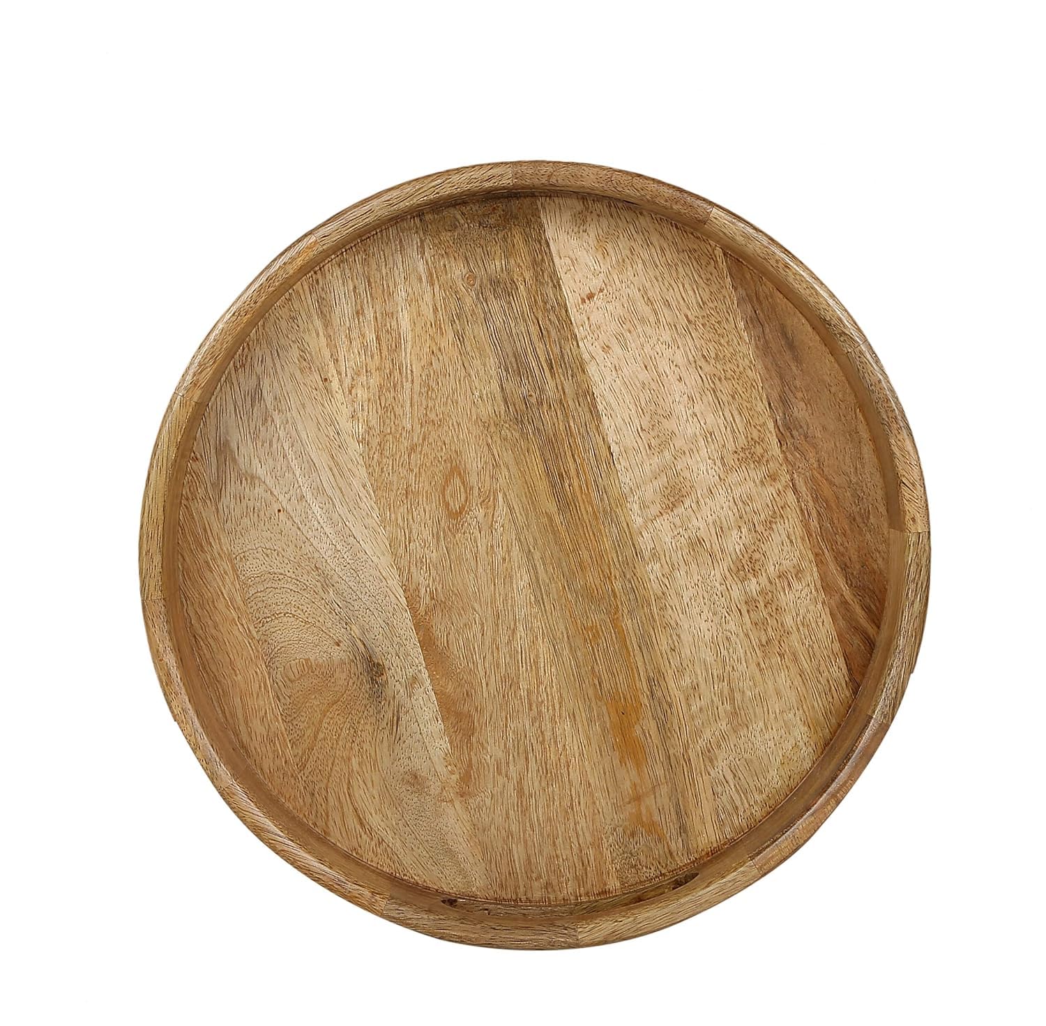 Round Mango Wood Serving Tray With Dual Handles 14 Inch