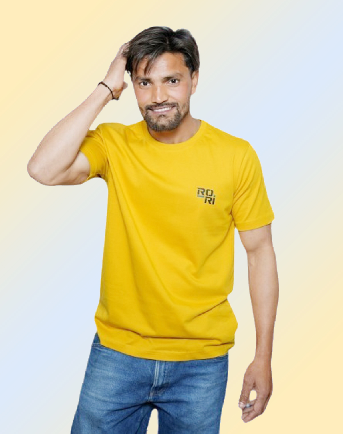 Premium Mustard Yellow Round Neck Pure Cotton Half Sleeves Regular Fit Solid T-Shirt for Men | Relaxed Fit Casual Wear | Chest Logo Print | Branded Box Packaging