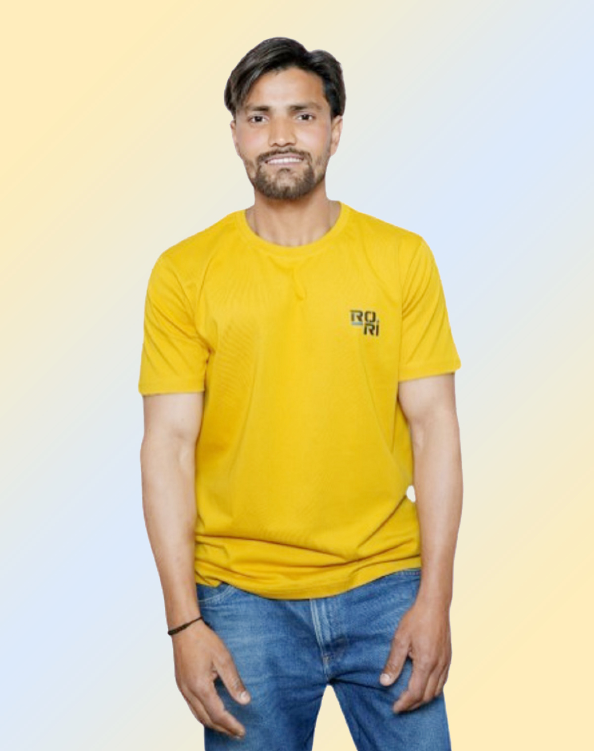 Premium Mustard Yellow Round Neck Pure Cotton Half Sleeves Regular Fit Solid T-Shirt for Men | Relaxed Fit Casual Wear | Chest Logo Print | Branded Box Packaging