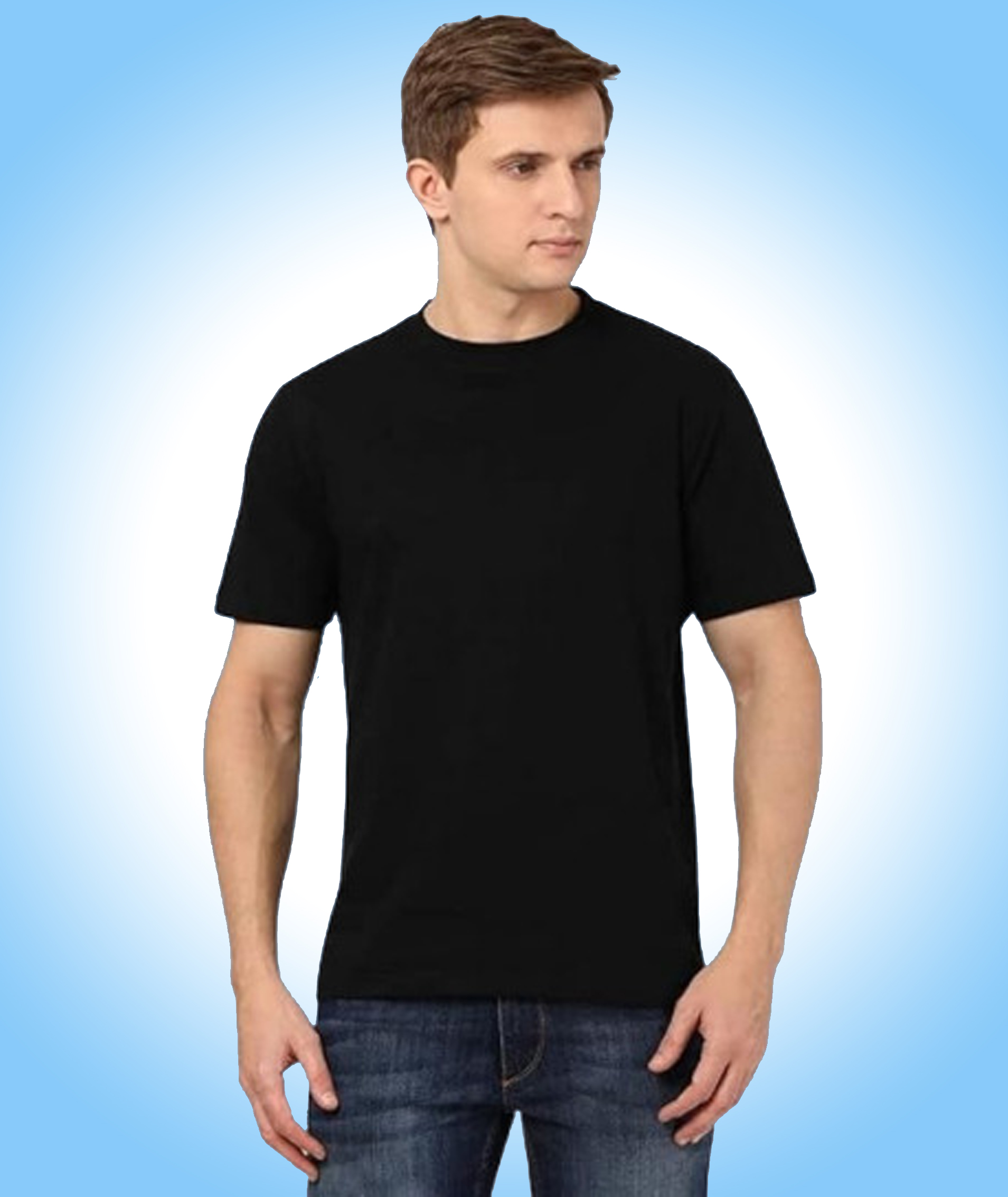 Men’s Black Polyester Round Neck Half Sl...