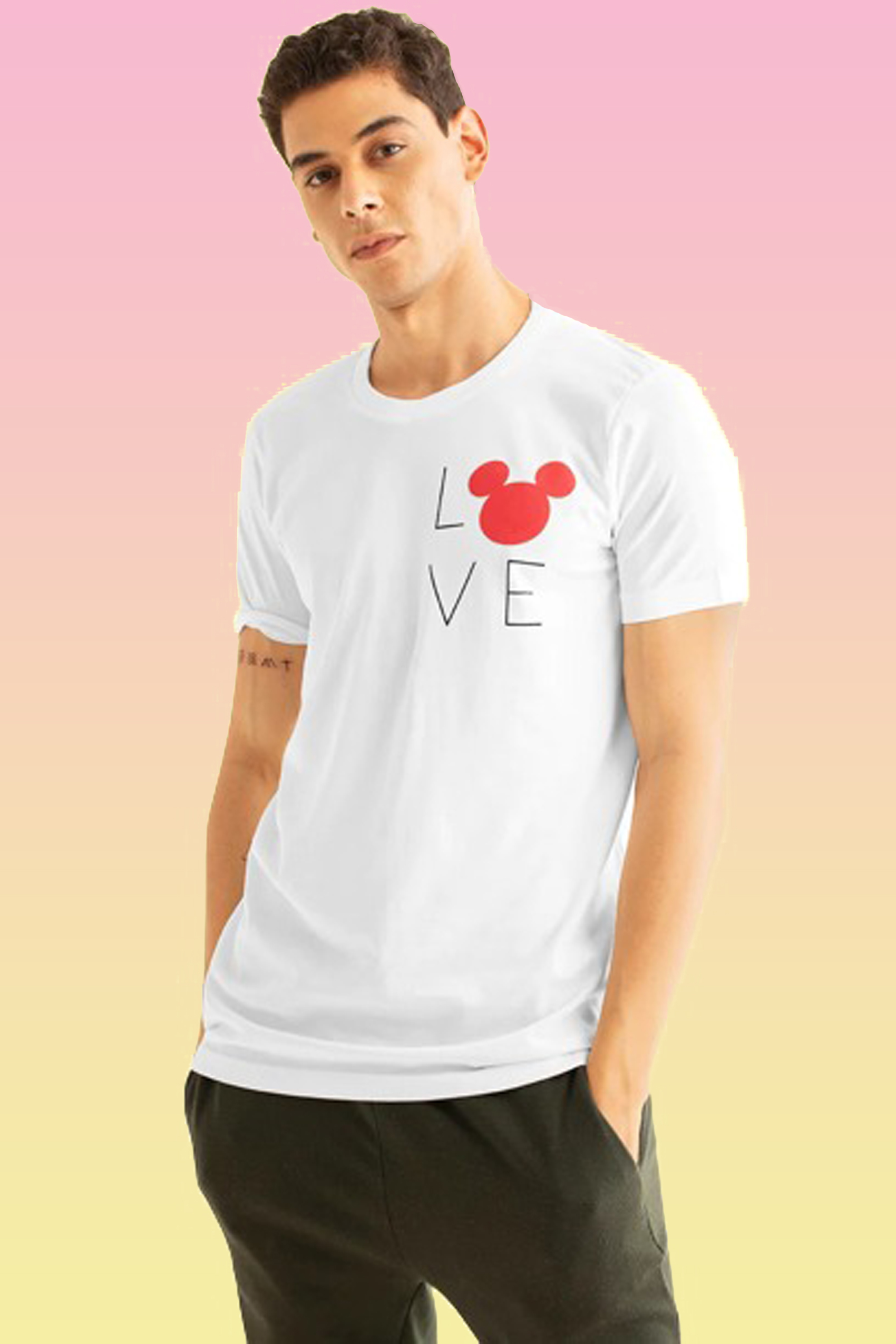 New Trendy Men’s White Polyester Relaxed Fit T-Shirt | Minimal Mickey Mouse Chest Print | Half Sleeves Round Neck Casual Wear