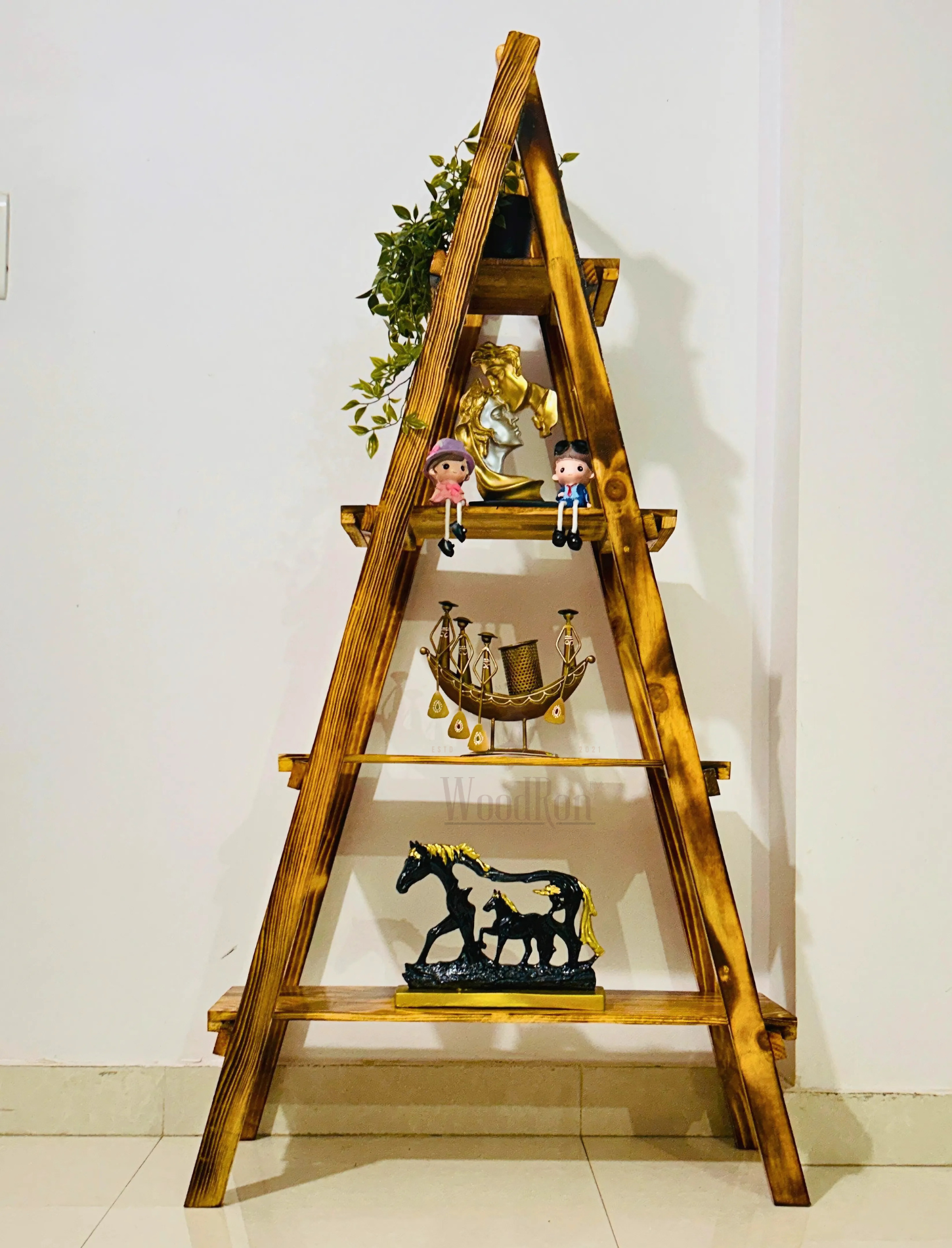 Premium 4 Tier Pinewood Ladder Shelf for...