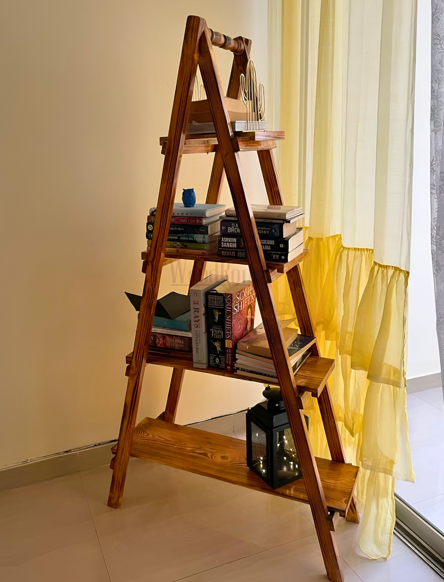 Premium 4 Tier Pinewood Ladder Shelf for Living Room Decor