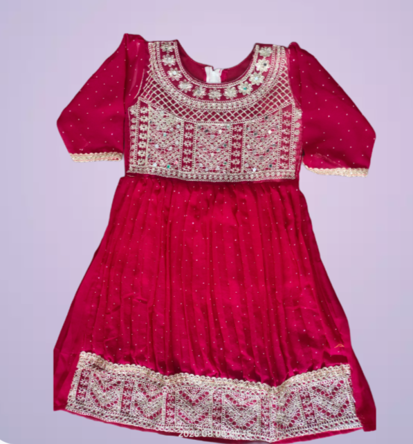 Kids Ethnic Wear – Maroon Embroidery Top & Sharara Style Pant Set