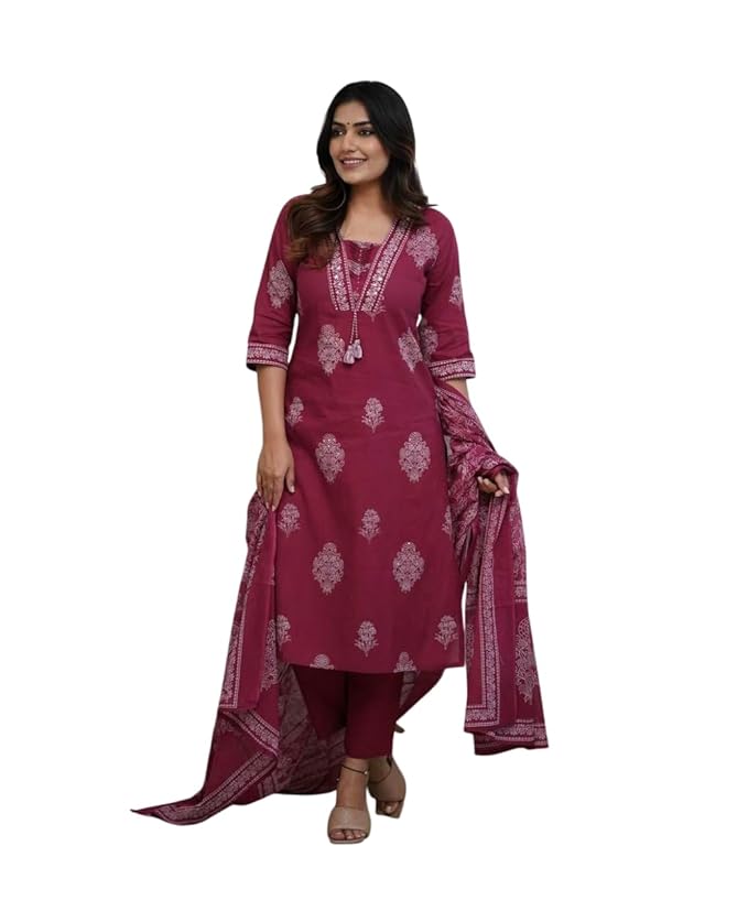Women's Cotton Printed Straight Kurti wi...