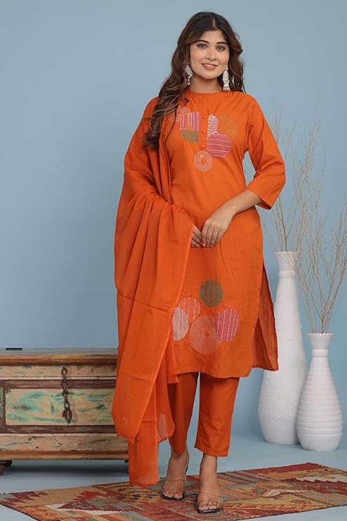 Women's Cotton Embroidery Straight Kurti...