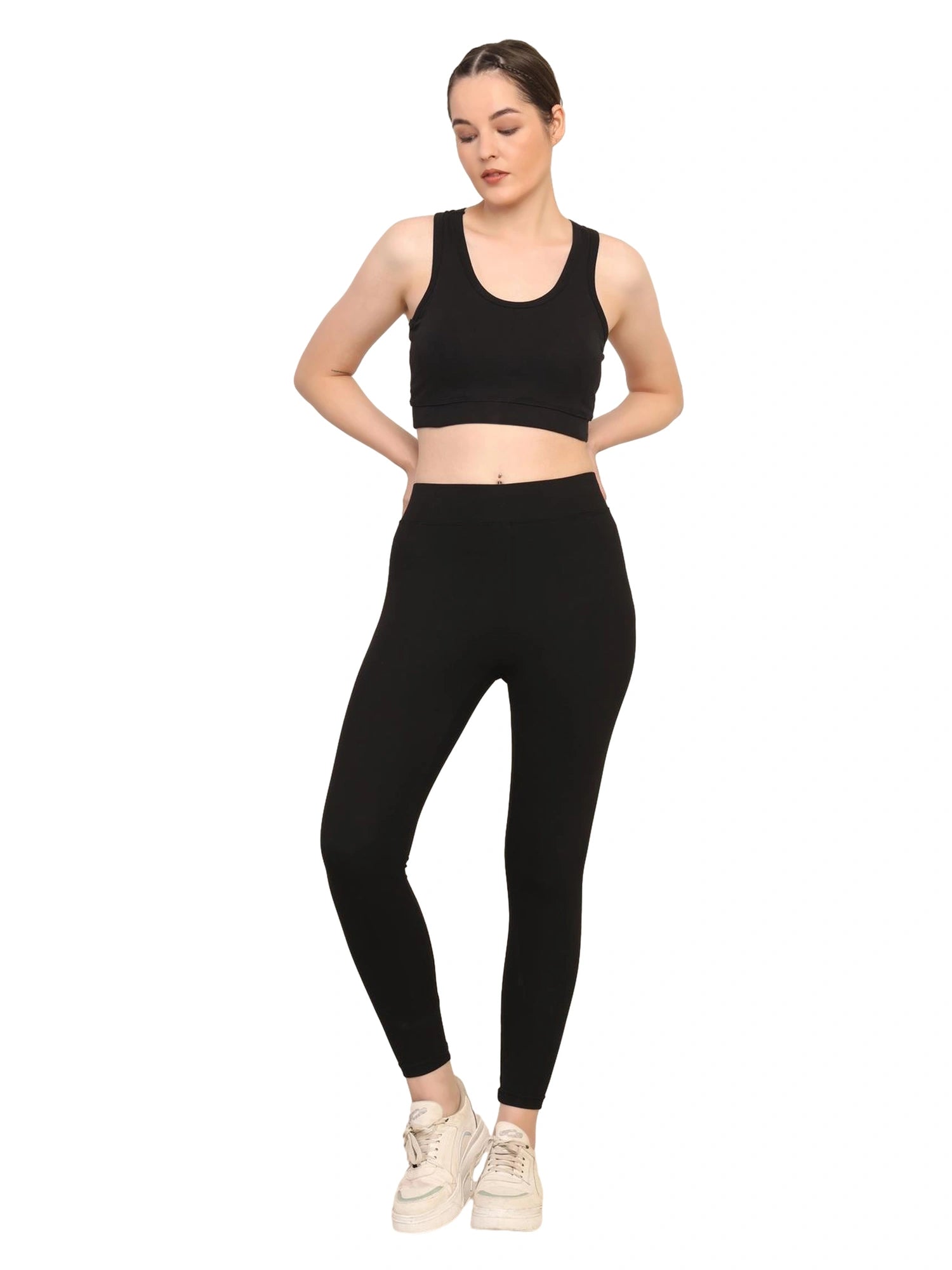 Women Black Padded Bra and Leggings Gym...