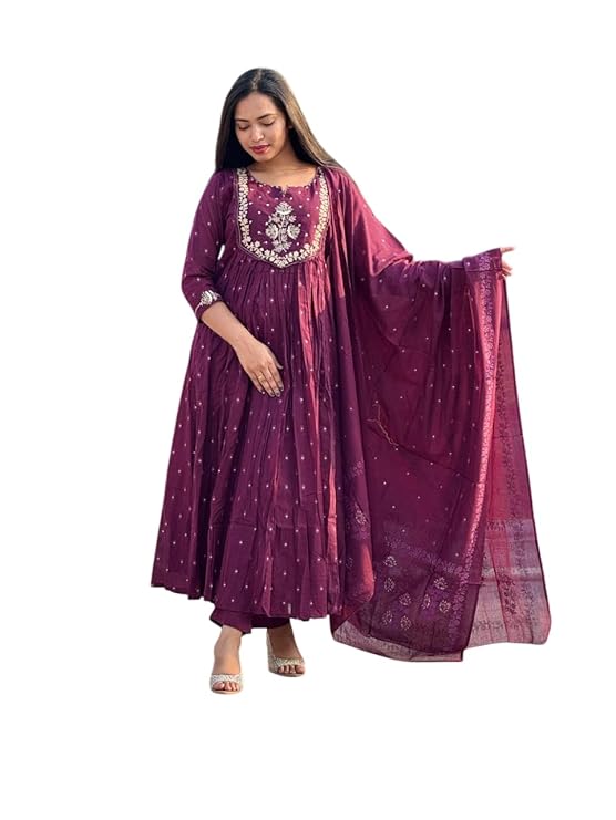 Women's Cotton Embroidery Anarkali Kurti...