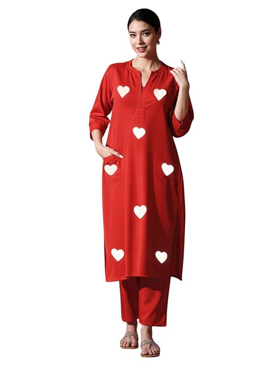 Women's Cotton Embroidered Straight Kurt...