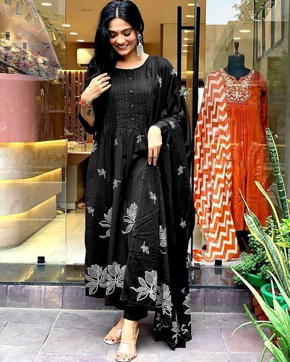 Women's Cotton Embroidery Floral Printed...