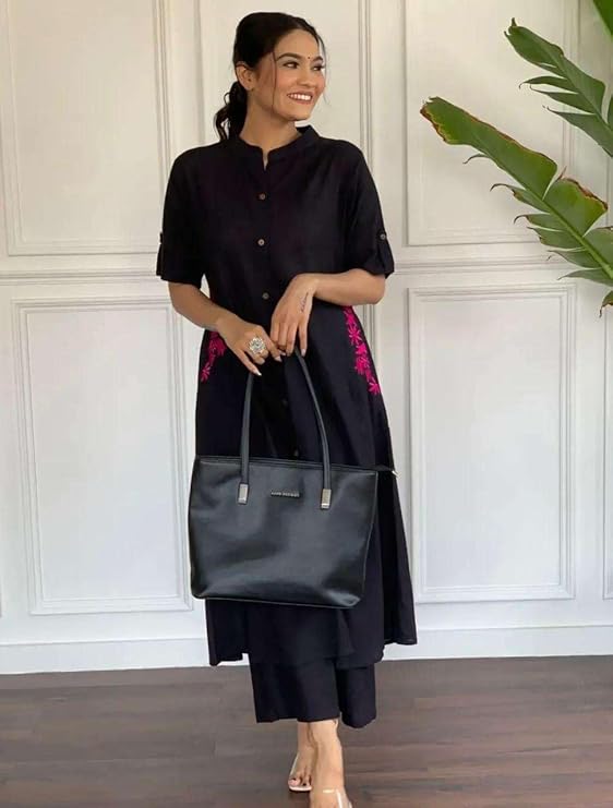 Women's Cotton Embroiderd Long A-Line Ku...