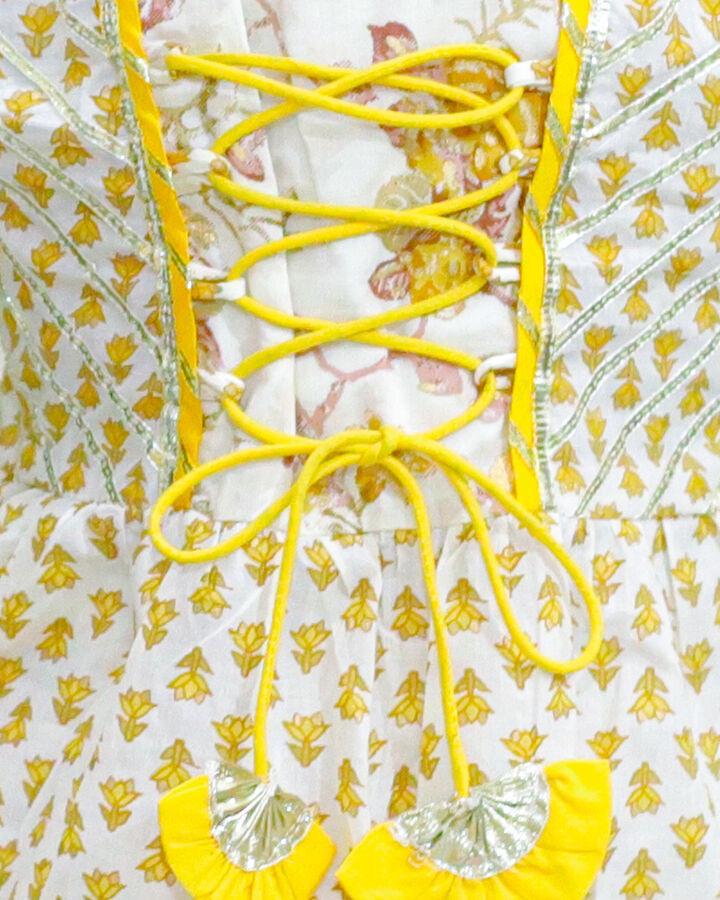 Yellow Peplum Dori Jaipur Block Print Cotton Suit Set for Girls