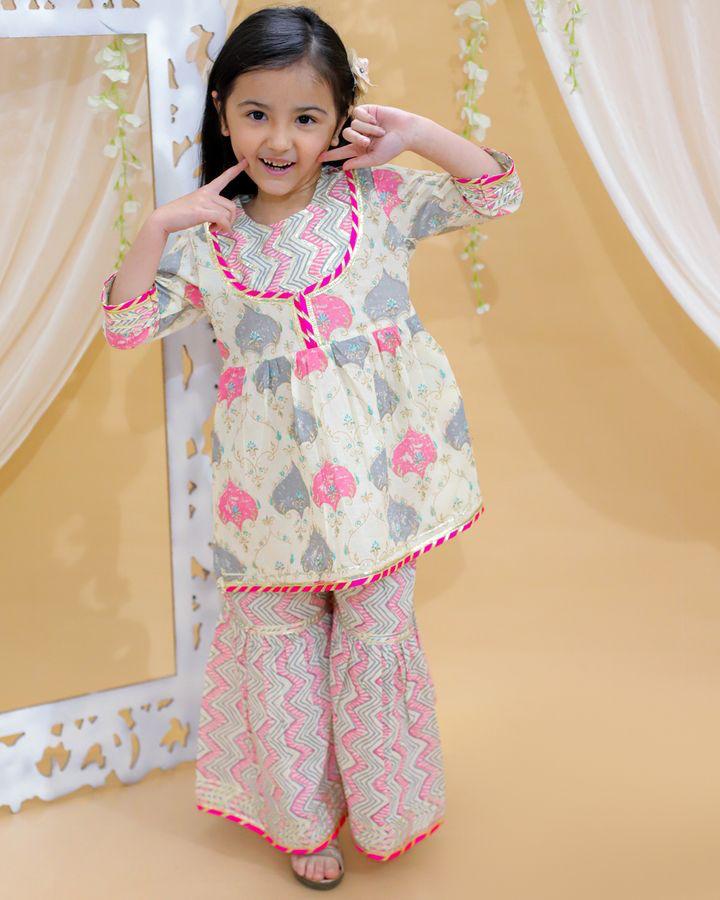 Pink Jaipur Block Print Cotton Party Wear Suit Set for Girls