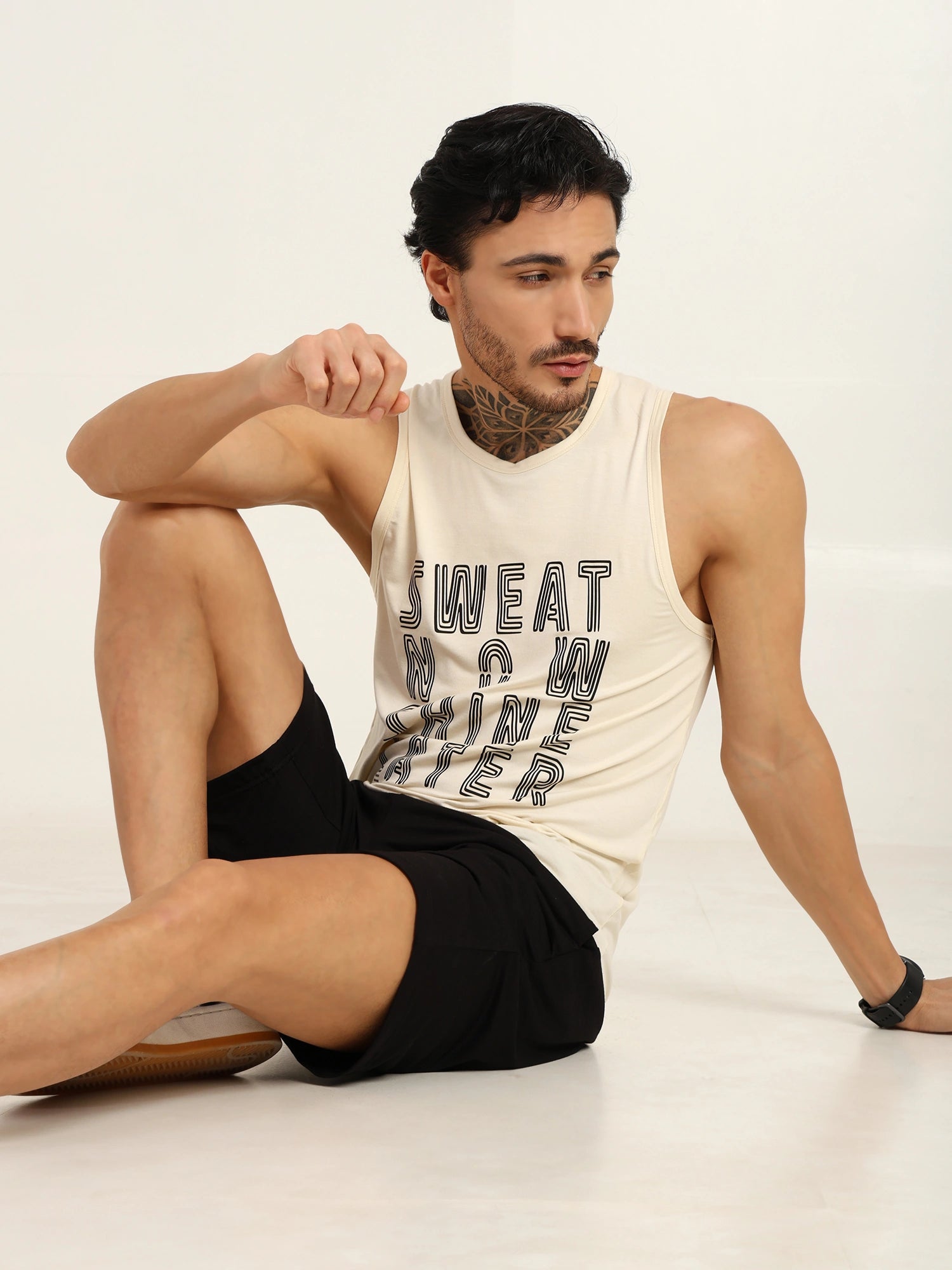 Men's Bamboo Fabric Workout Gym Vest | Cream