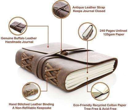 Leather Journal Diary with Antique String Closure Handmade 200 Pages