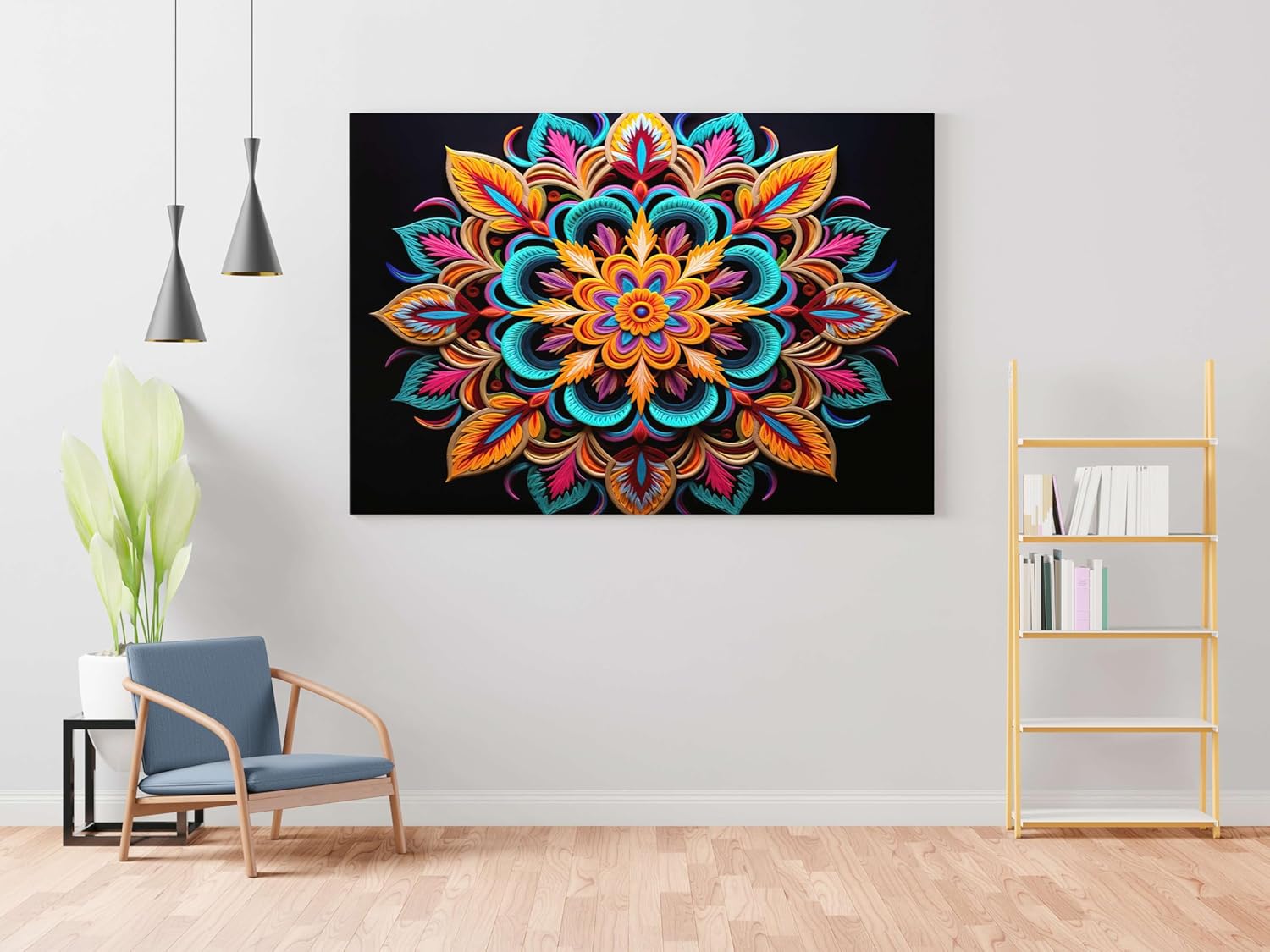 Mandala Art Canvas Painting with Frame for Wall Display