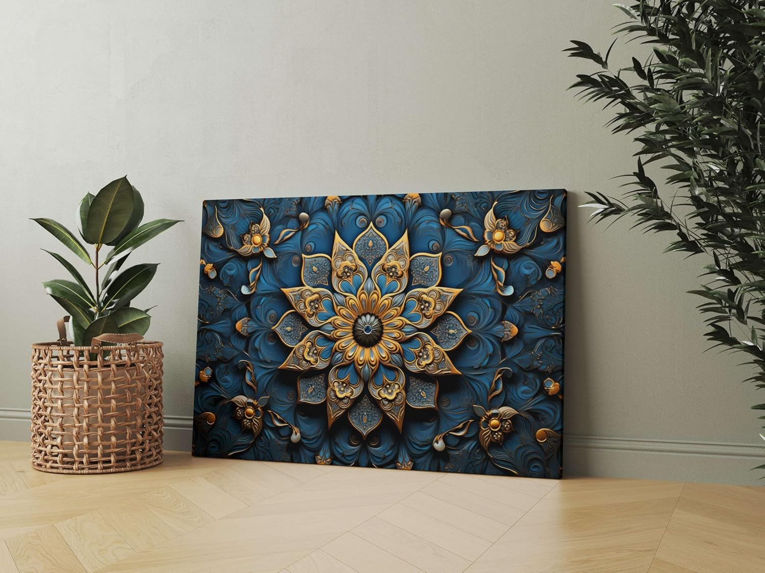 Mandala Art Canvas Painting with Frame for Wall Decor