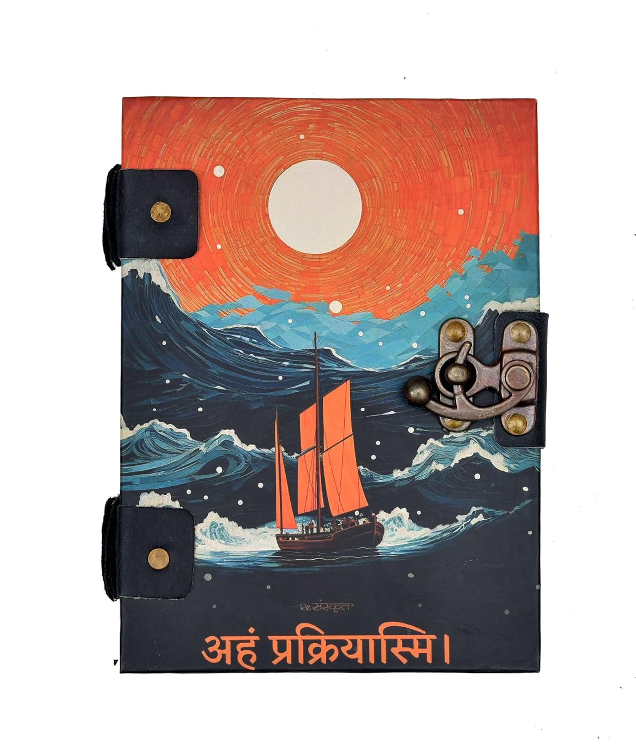 Handmade Printed Cardboard Journal Diary Black Cover with Buckle Lock