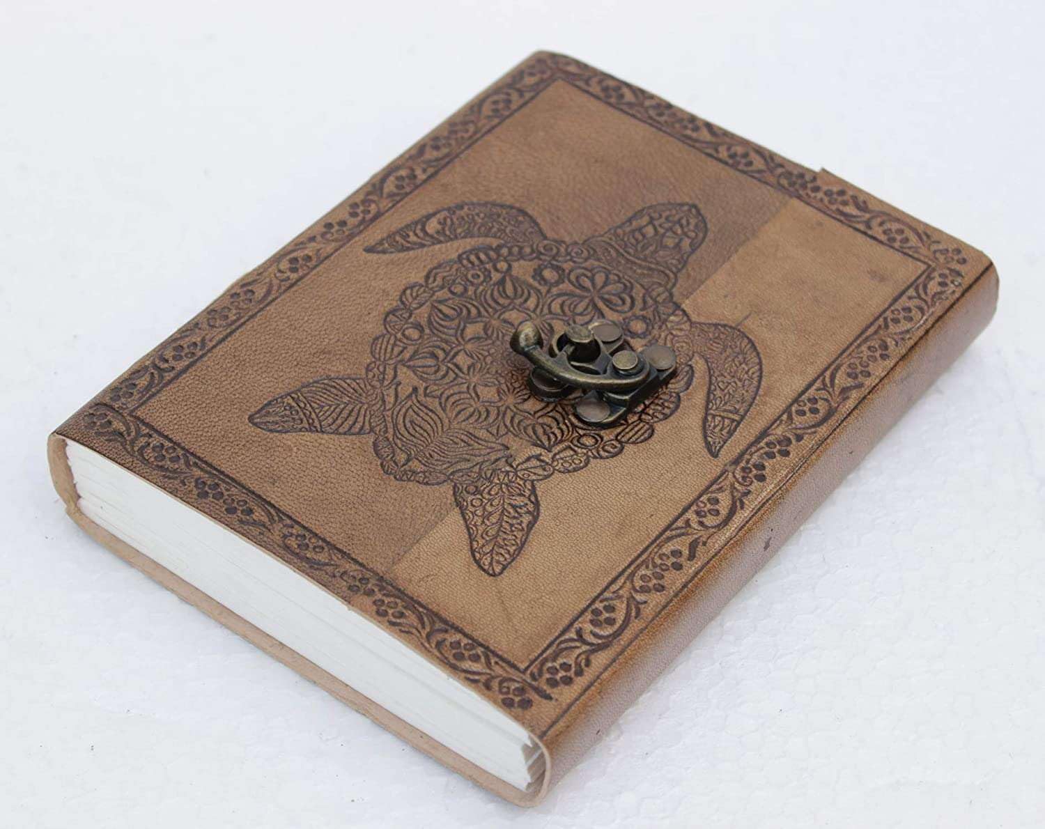 Leather Journal Diary with Metal Lock – Handmade 200 Pages