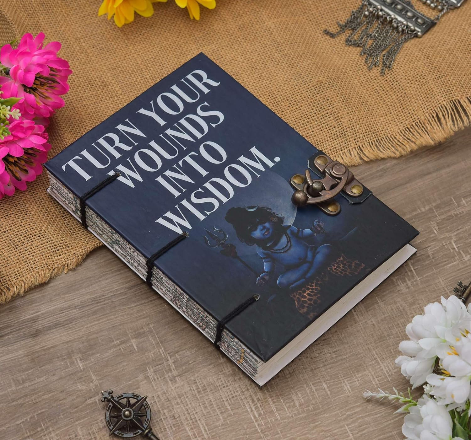 Handmade Printed Cardboard Journal Diary with Buckle Lock – Unruled