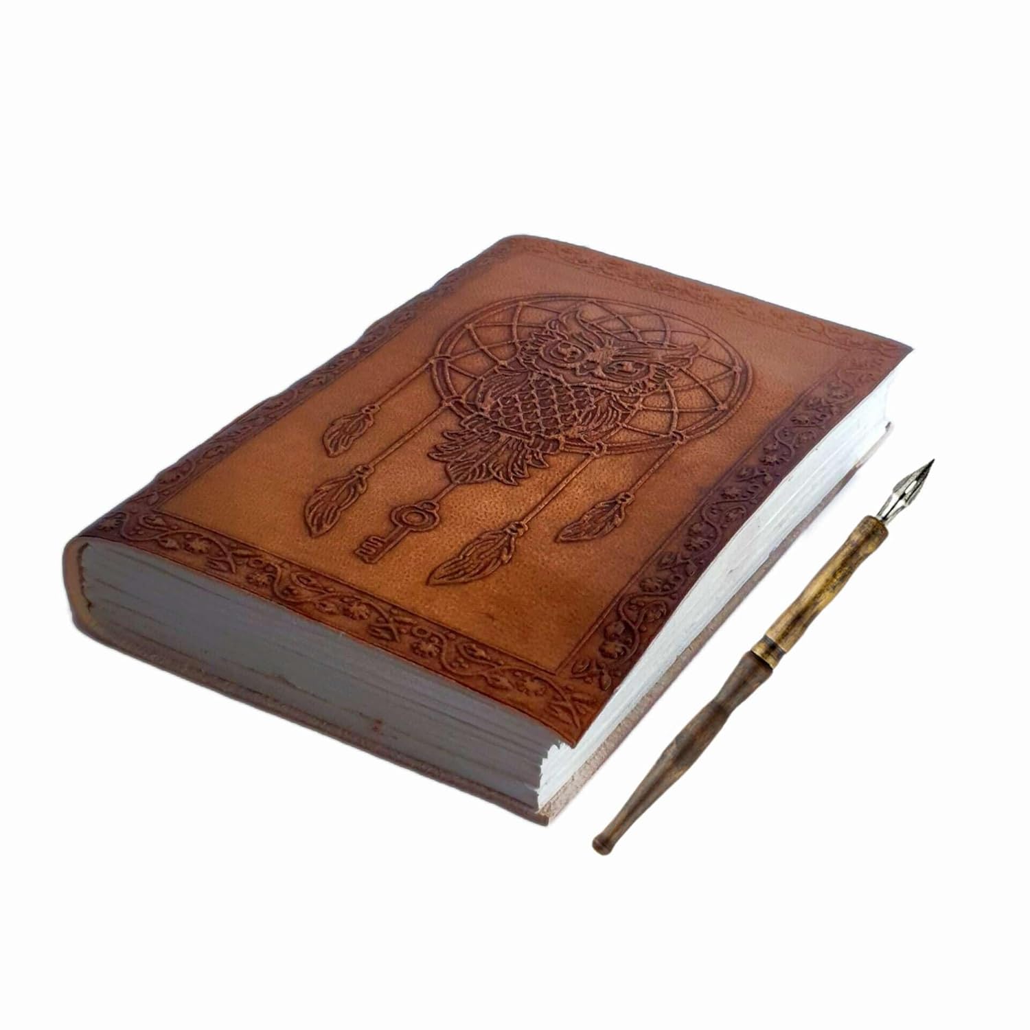 Handmade Embossed Leather Travel Journal with 200 Unruled Pages