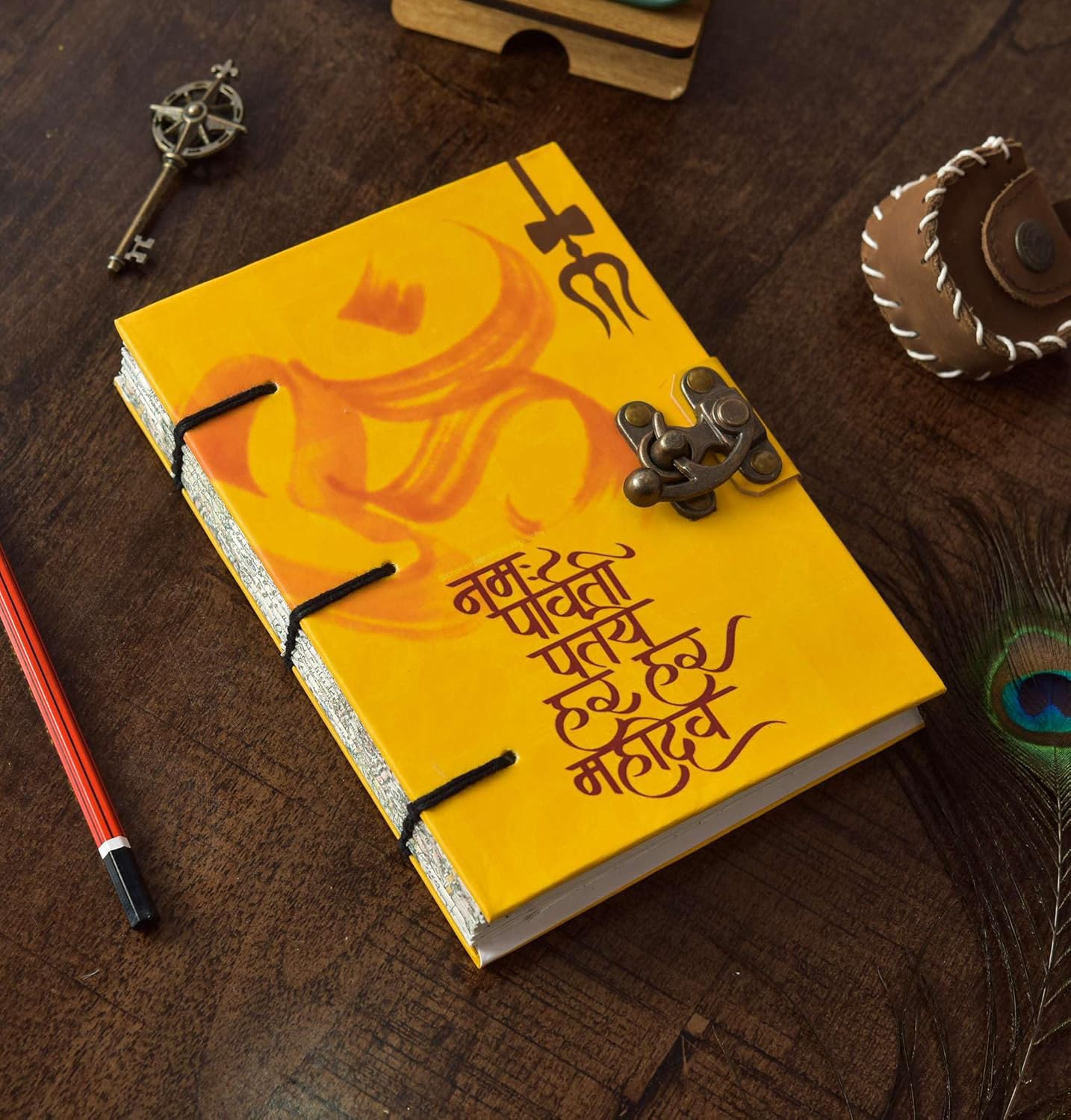 Handmade Printed Cardboard Journal with Buckle Lock – Unruled