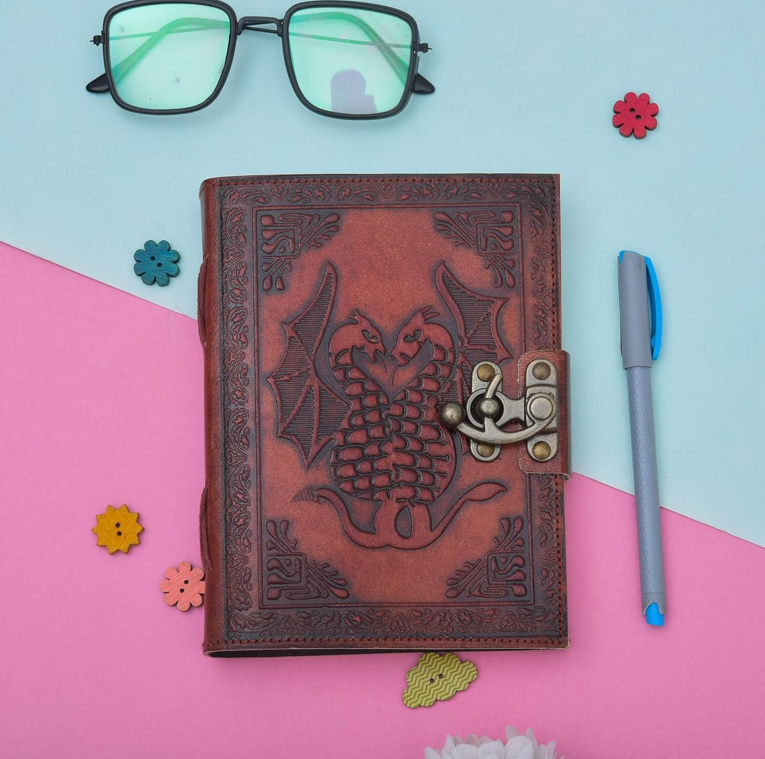 Vintage Leather Journal Diary with Metal...