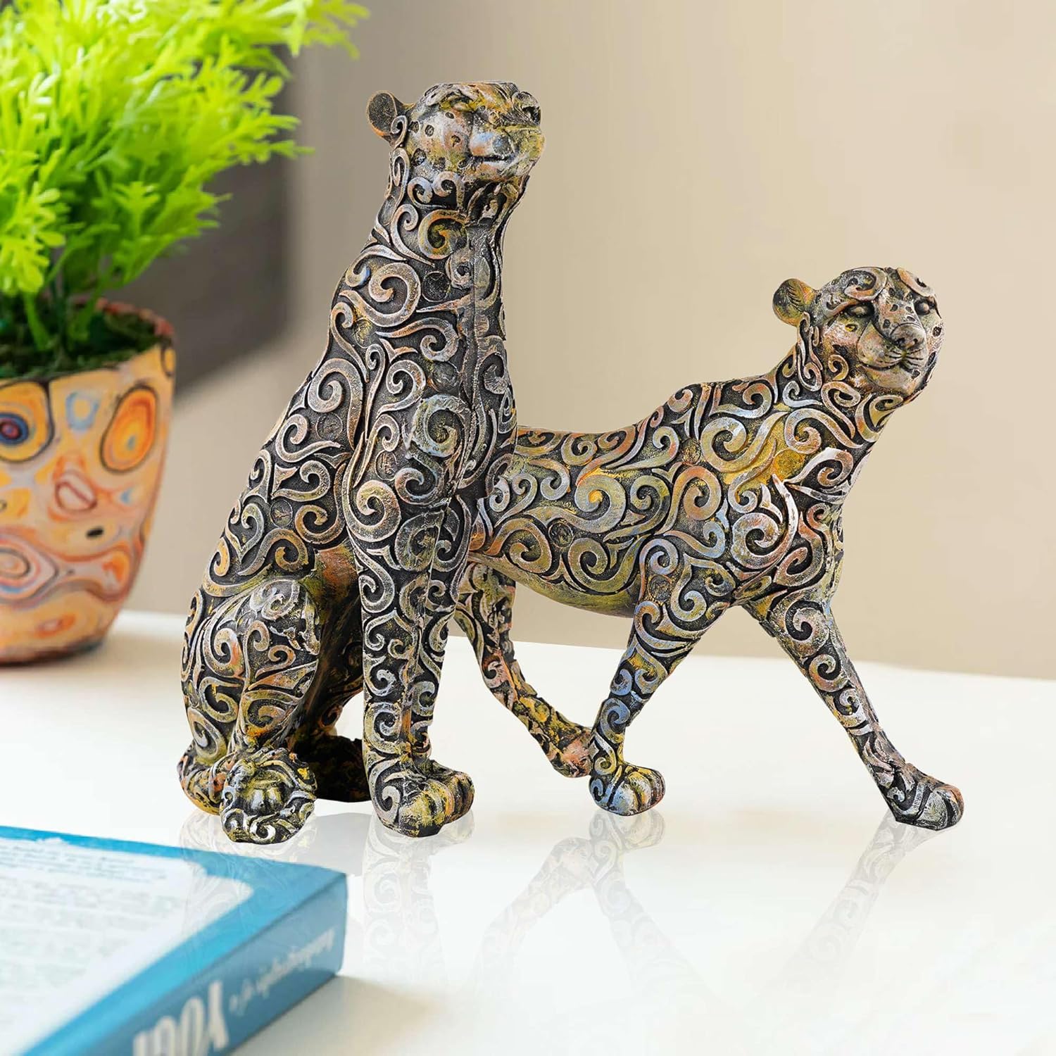 Antique Panther Animal Figurines Set of...