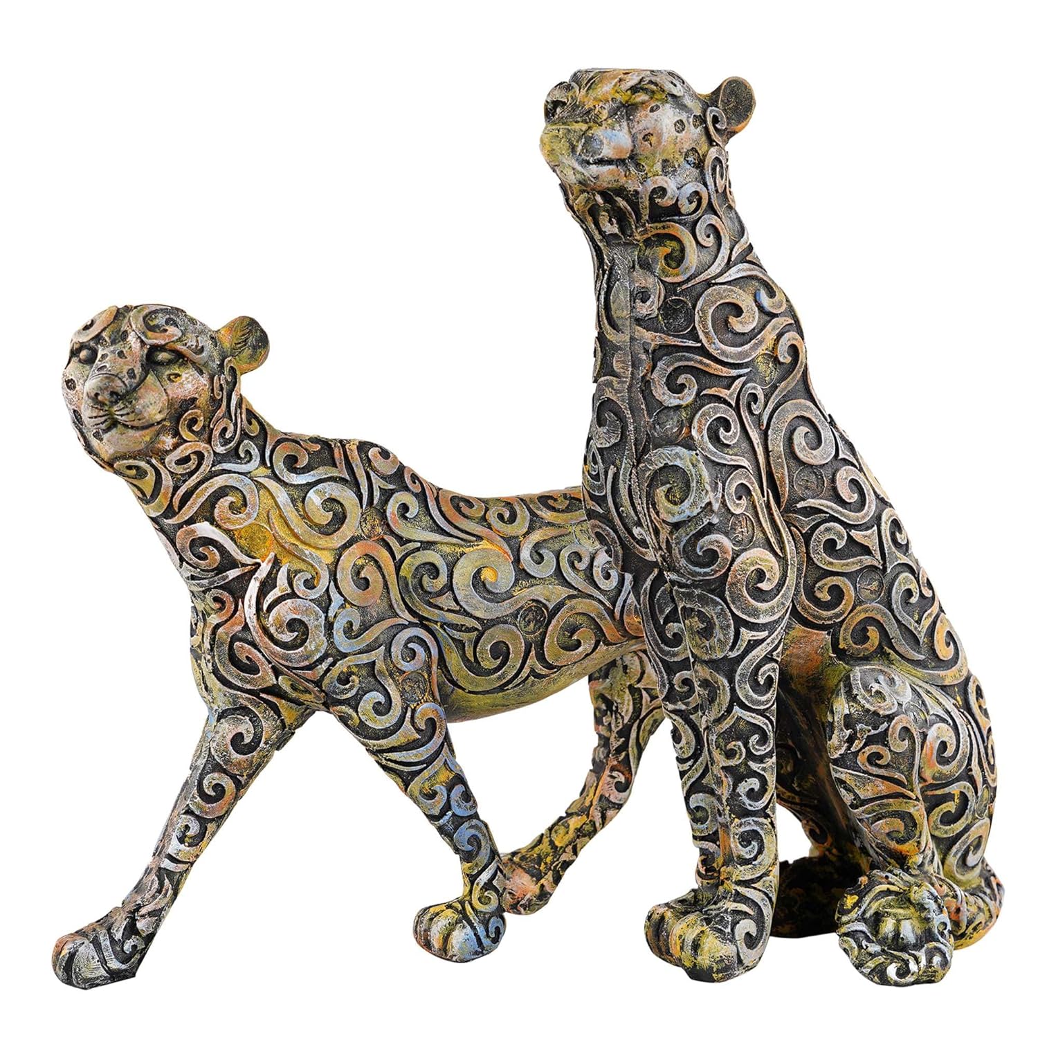 Antique Panther Animal Figurines Set of 2 for Home Decor