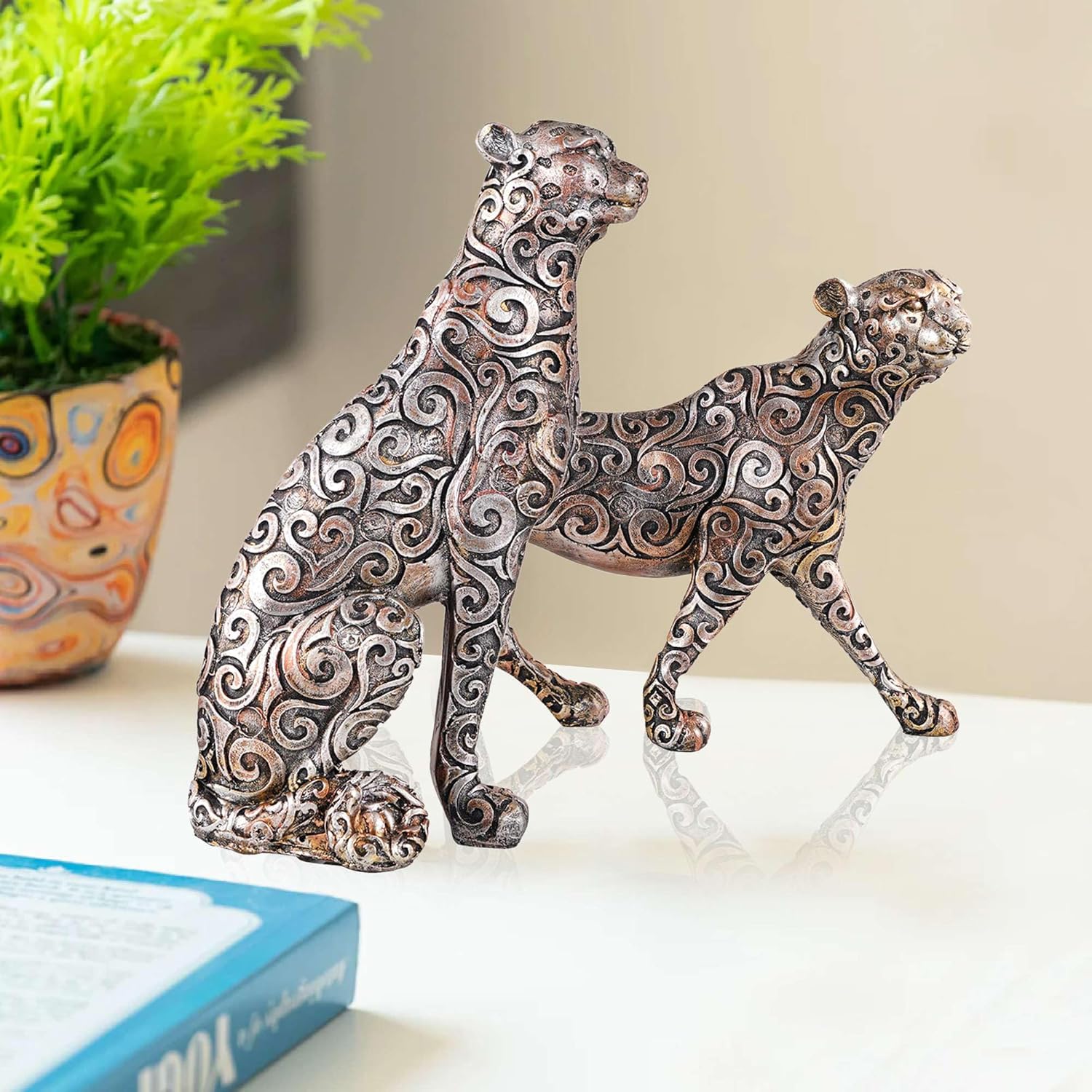 Panther Animal Statue Showpiece Set of 2 for Home Interiors
