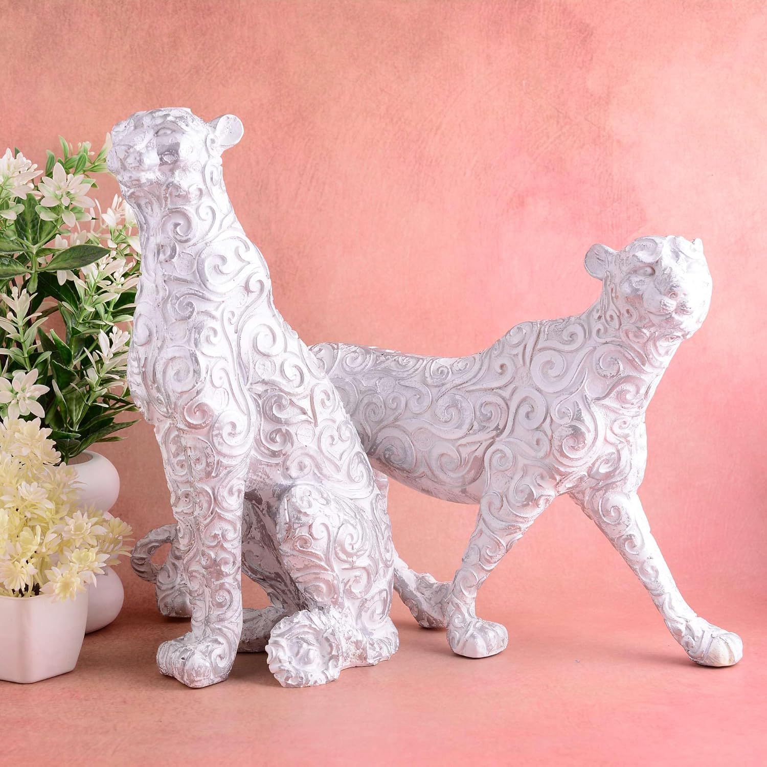 White Panther Antique Animal Showpiece S...