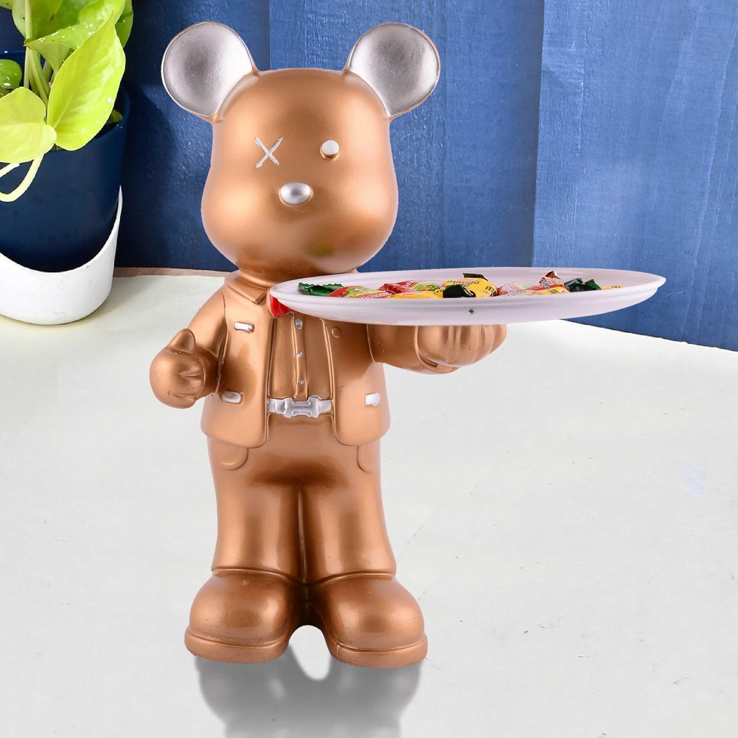 Teddy Bear Decorative Showpiece with Platter for Home Decor
