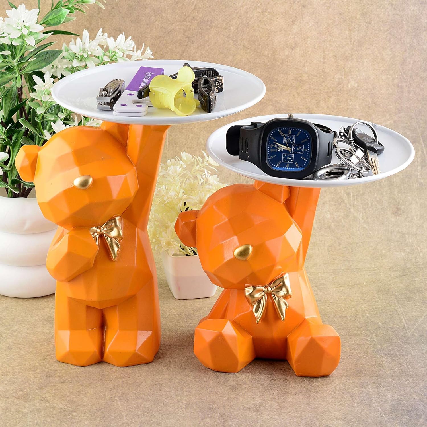 Teddy Bear Showpiece with Platter Stylish Home Decor Item