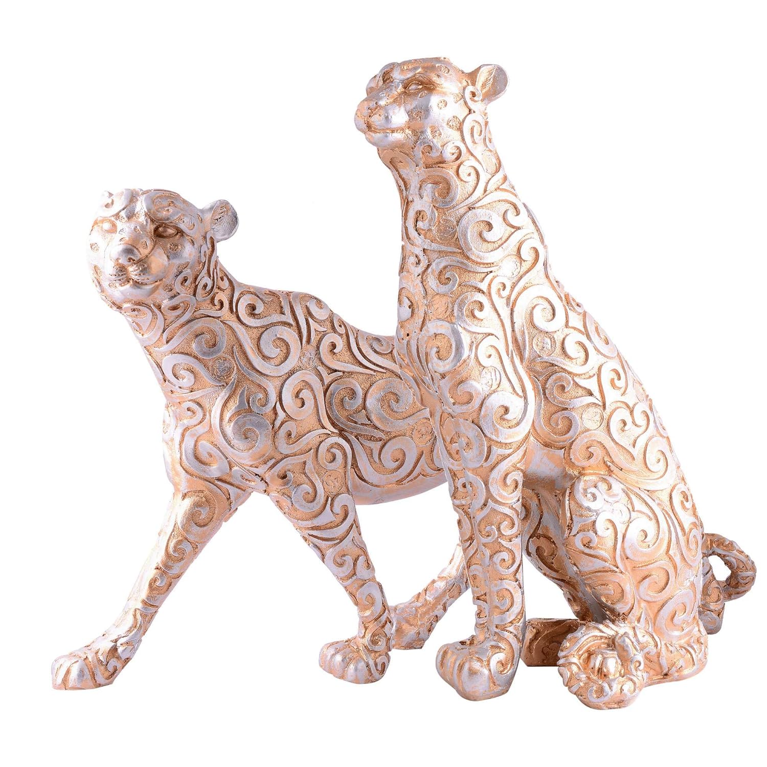 Skin Panther Antique Animal Showpiece Set of 2 for Home Decor